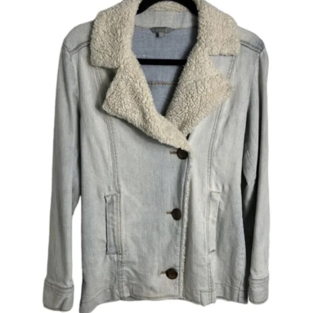Rubbish Denim Sherpa Trim Light Wash Jean Jacket Stretch Size XS